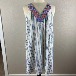 THML Embroidered Striped Double-Strap Sleeveless Shift Dress - M